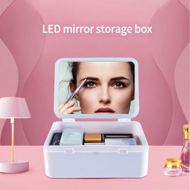 LED desktop makeup mirror desktop portable cosmetic mirror large capacity storage box