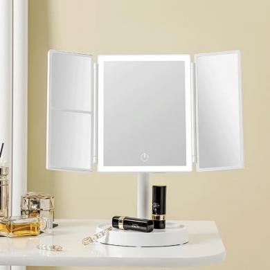 Portable three-fold tabletop makeup mirror led tabletop makeup mirror
