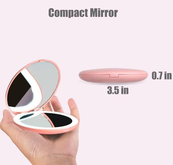 LED pocket makeup mirror perfect for travel carrying