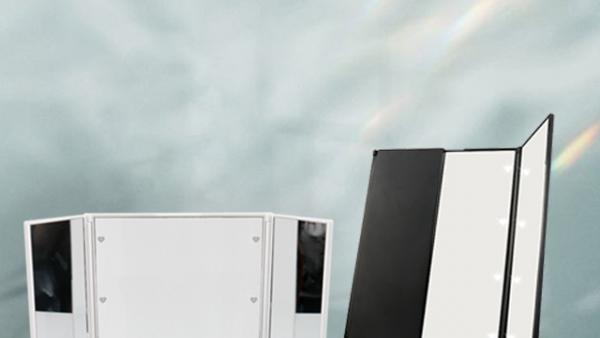 LED three-fold desktop makeup mirror: a makeup tool for travel and business trips